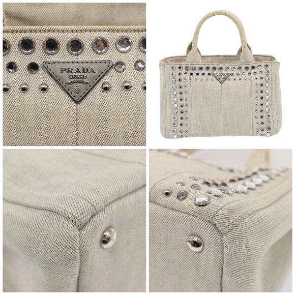 PRADA Bijoux Canapa PM Hand Bag Canvas 2way Gray Silver - Picture 10 of 15